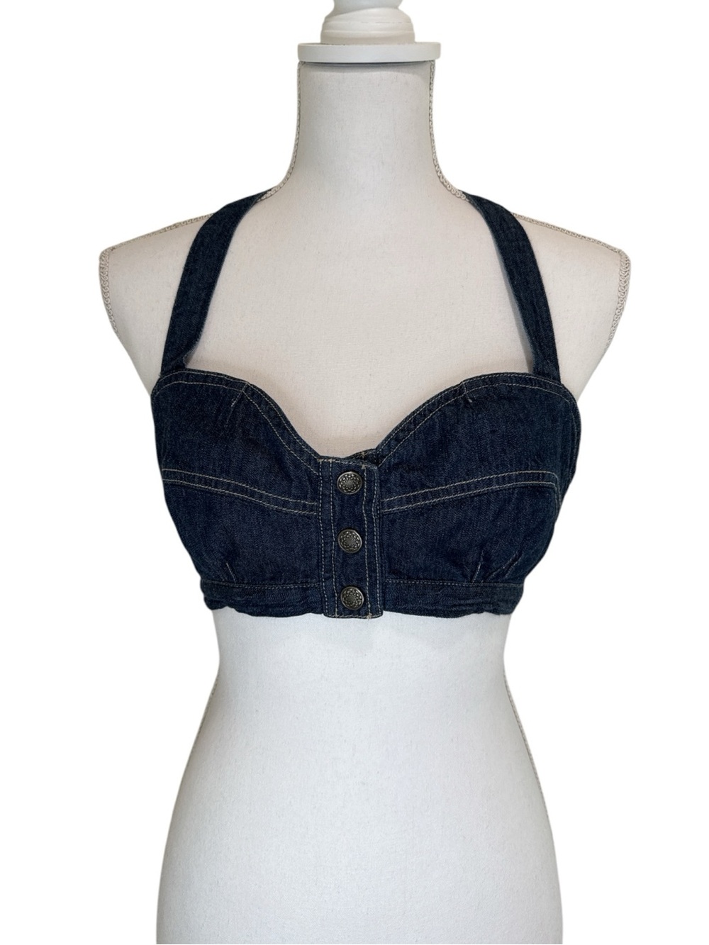 Levi's Dark Blue Denim Snap Front Halter Bralette size M